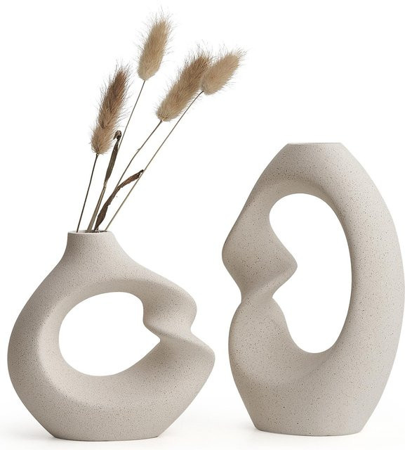 2er-Set skandinavische Blumenvasen von Bestbags in Grau aus Keramik mit organischem Design - Bild 1
