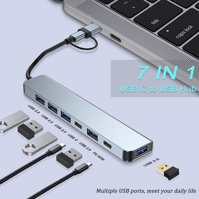 Congdi USB-C-Hub mit 4K HDMI und USB 3.0/2.0 Anschlüssen sowie PD-Ladestation in Silber für MacBook, iPad und Samsung S10 - Bild 1