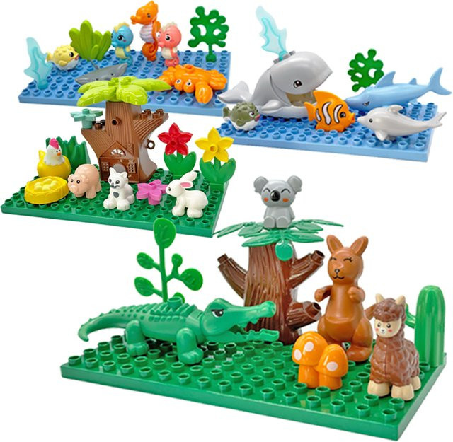 Yiuiuly Pädagogische große Bausteine, Tierspielzeug Szenenset, Bunt / Mehrfarbig - Bild 1