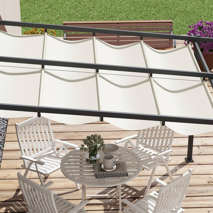 Outsunny Pergola Pavillon mit verstellbarem Dach in Beige/Weiß, B/H/L: 300 x 230 x 300 cm - Bild 4