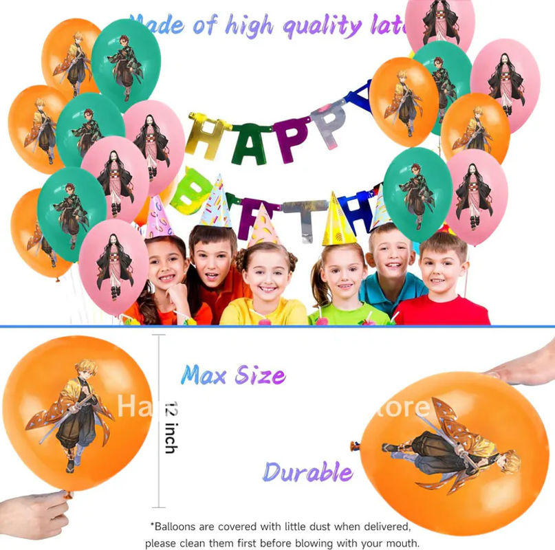 Fashnics Dämonentöter Latexballons Kimetsu no Yaiba Partydekoration für Geburtstag und Kinderfeier, mehrfarbig und rosa, 3er-Pack - Bild 4