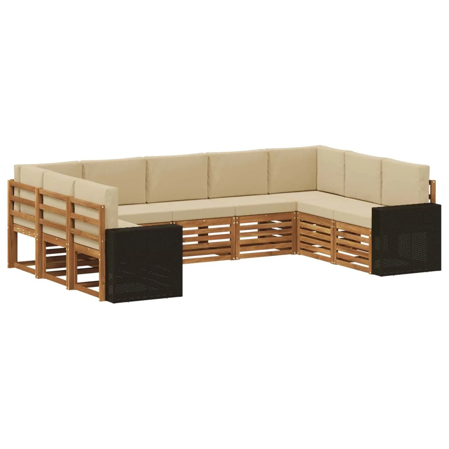 vidaXL Ecksofa Set in L-Form aus Akazienholz und Polyester in Natur-Beige mit Kissen und Armlehnen - Bild 2