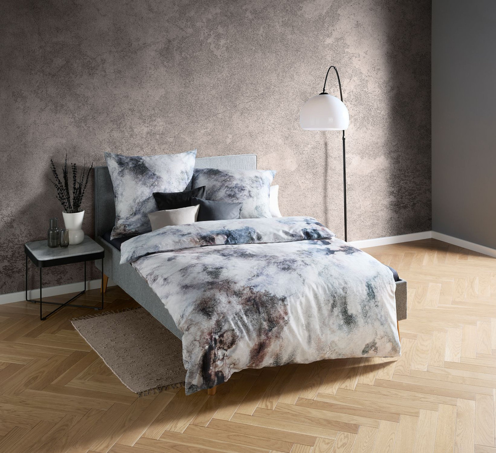 Fleuresse Mako-Satin Bettwäsche Set mit Bettbezug und Kissenbezug in Marmor Design, Farben: Grau, Braun, Silber, B/H: 240 x 220 cm, Kissen: 80 x 80 cm - Bild 1