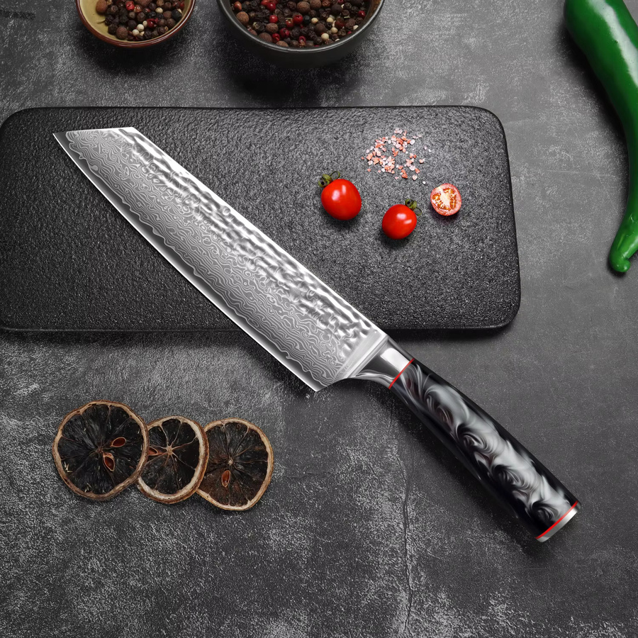 SAEIV Damast-Kochmesser aus 67 Lagen Damaststahl mit schwarzem G10 ergonomischem Griff, 8 Zoll (Breite: 20,32 cm) - Bild 6