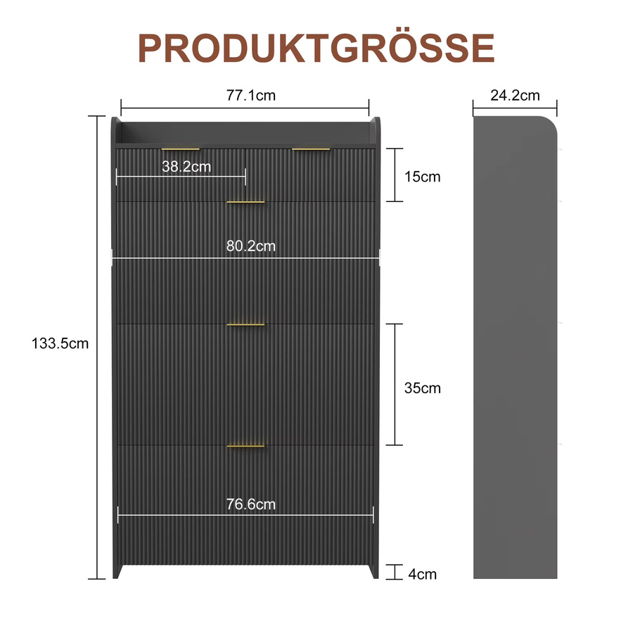 Anajqaqia Schmaler Schuhschrank aus Holz mit Klappen und Schubladen in Schwarz oder Grau, Modernes Schuhregal für Schlafzimmer, Wohnzimmer und Eingangsbereich, B/T/H: 80,0 x 24,0 x 110,0 cm - Bild 1