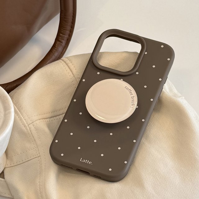 MUQGEW Handyhülle mit Polka-Dot-Muster und runder Halterung in Braun für iPhone 17 16 15 14 13 12 Pro Max 11, stoßfeste Silikonhülle - Bild 1