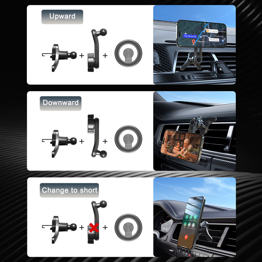 Magnetische Handyhalterung für das Auto mit Metallhaken zur Lüftungsschlitz-Befestigung in Schwarz, kompatibel mit iPhone 17/16/15/14/13 Serie und allen Smartphones - Bild 3