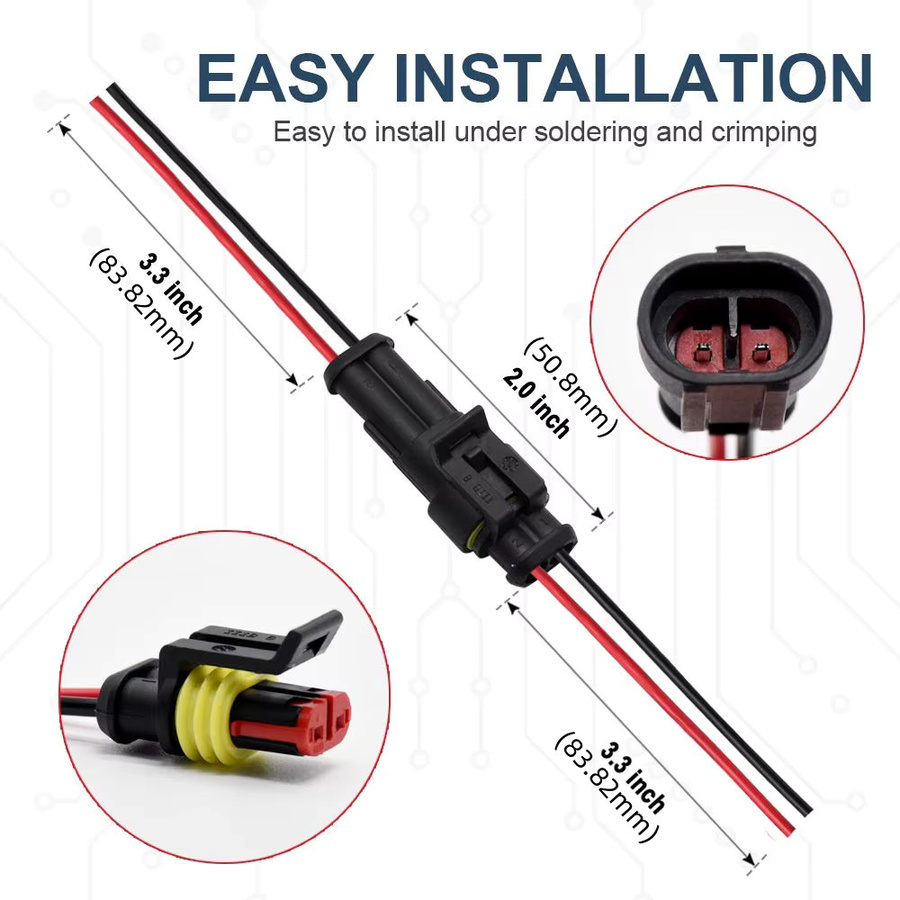 AOKIN 2 Pin Way Wasserdichte Stecker Set, 5 Sätze Männlich und Weiblich, Schwarz, für 16 AWG Draht in Auto, Lkw und Boot - Bild 3