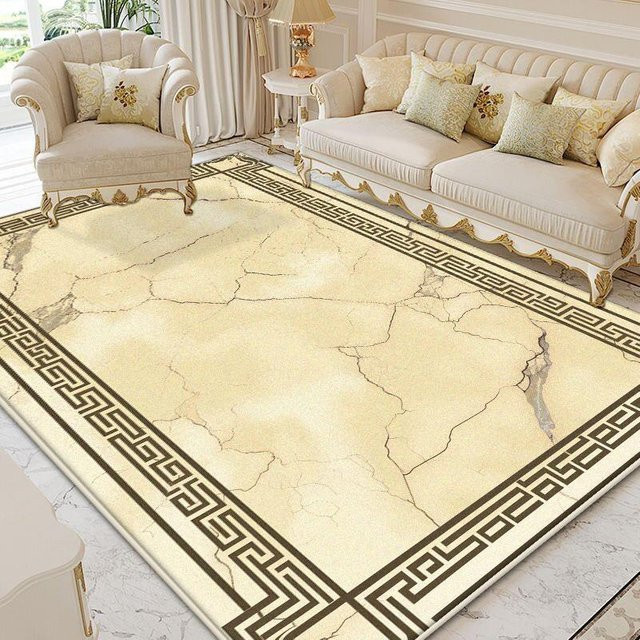 Karpetti Wohnzimmerteppich in Gold und Beige, rutschfester Plüschbodenmatten mit geometrischem Design, B/T: 200 x 250 cm - Bild 1