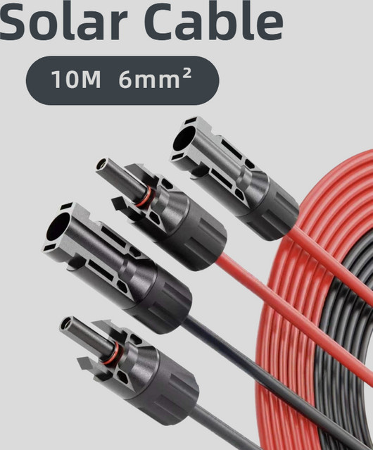 JINGYANGPV Solarkabelverlängerung 10 m, 10 AWG Photovoltaik-Solarkabel 6 mm², wasserdichte Solarstecker, rot und schwarz - Bild 1