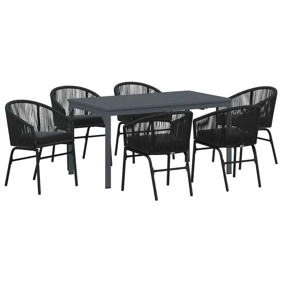 vidaXL Garten Essgruppe 7-teilig aus Poly-Rattan und pulverbeschichtetem Stahl in Schwarz - Bild 2
