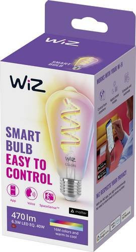 WiZ Smart Filament LED-Leuchtmittel ST64 E27 White & Color, dimmbar, Retro-Look, Weiß - Bild 1