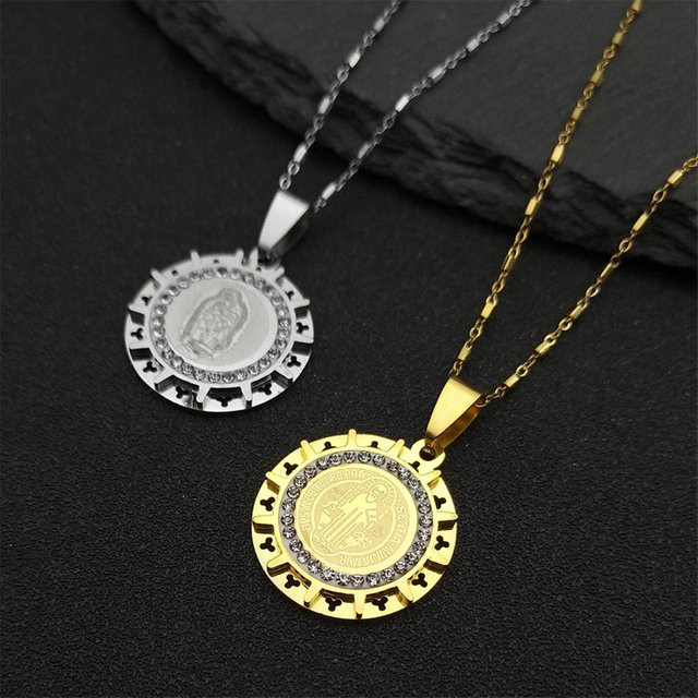 AFAWA Anhänger Halskette, Saint Benedict Medaille, Edelstahl, Gold, Unisex - Bild 1