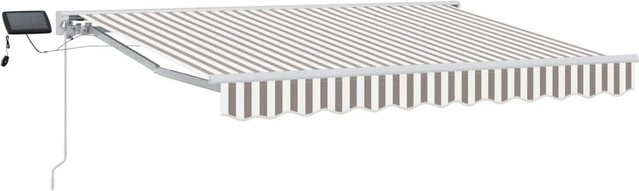 vidaXL Manueller Markisenrahmen mit LED-Beleuchtung aus Aluminium und Polyester in Hellgrau und Weiß, B: 500 cm, T: 300 cm, H: 230 cm - Bild 1