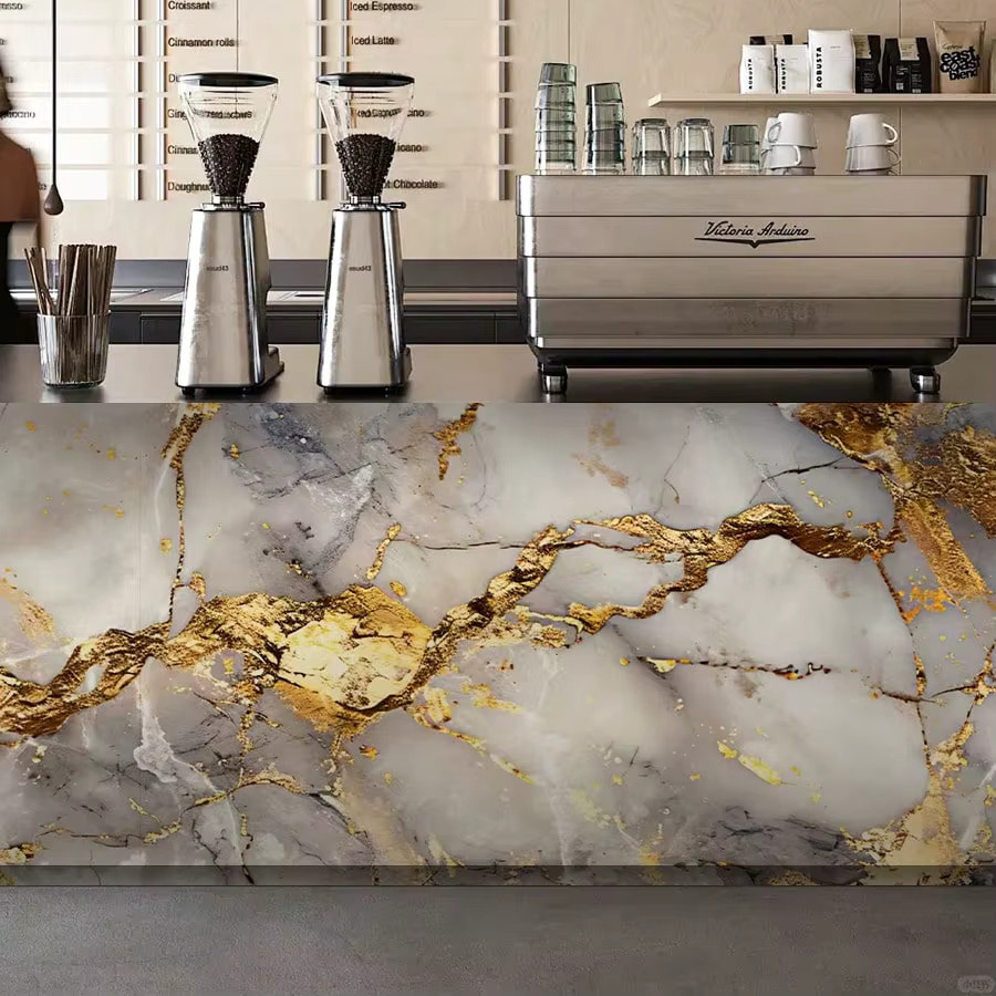 TTOKKONG WALLPAPER Selbstklebende Marmor-Tapete in Weiß mit abstraktem Design, wasserfeste Akzentwand-Aufkleber aus dickem Material - Bild 5