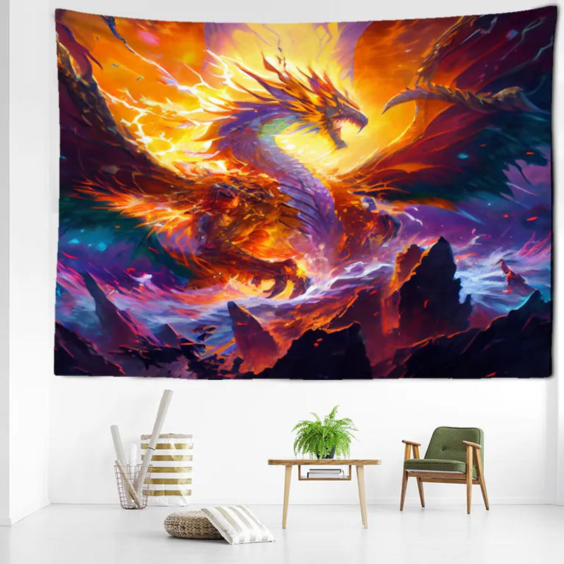 Peak Fire Dragon Wandteppich mit abstraktem Tier-Motiv in mehrfarbig, Bohemian-Stil, B: 230 cm, H: 180 cm - Bild 4
