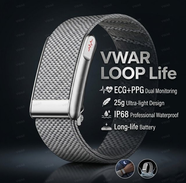 VWAR Loop Life Fitness Tracker Smartwatch mit EKG, PPG, SpO2, Herzfrequenz- und Blutdruckmessung sowie Schrittzähler - Bild 1