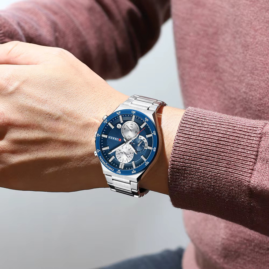CURREN Chronograph Herrenuhr, Quarz, Edelstahl, Blau, Silber - Bild 3