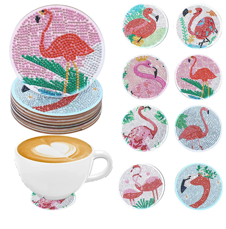 8-teiliges DIY-Diamant-Malerei-Kunstset mit Flamingo-Muster für Untersetzer aus Kristall-Mosaik-Steinen - Bild 7