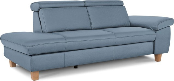 Recamiere Vito TONGA in L-Form mit Polsterung und Scatter-Kissen, Farbe Beige oder Blau, Material Stoff und Kunstleder, mit Federkern und Eichenholzgestühl, Breite: 211 cm, Tiefe: 152 cm, Höhe: 98 cm