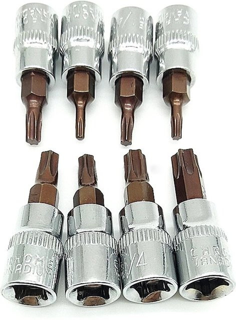 DAZZLEEX 1-teiliges Antriebssteckschlüsselsatz mit Sechskant- und Torx-Schraubendreher-Bits, 1/4 Zoll Adapter, Farbe: Silber, Größen: T8, T10, T15, T20, T25, T27, T30, T40 - Bild 1