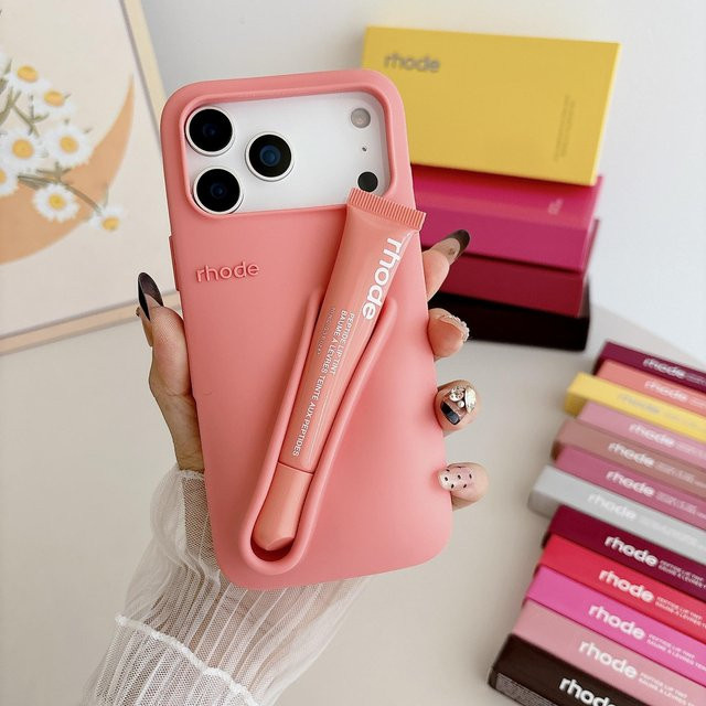RHODE Silikon Handyhülle mit Lippenstift-Organizer für iPhone 12 und iPhone 12 Pro in Orange und Pink - Bild 1