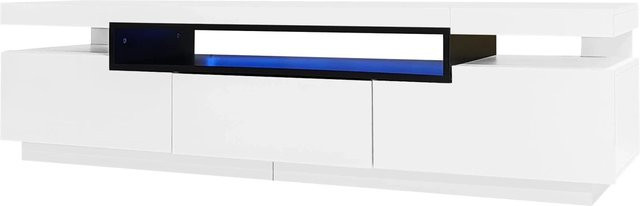 okwish TV Schrank in modernem Hochglanz Design mit LED Beleuchtung, Weiß, B/T/H: 160 x 39 x 42 cm - Bild 1