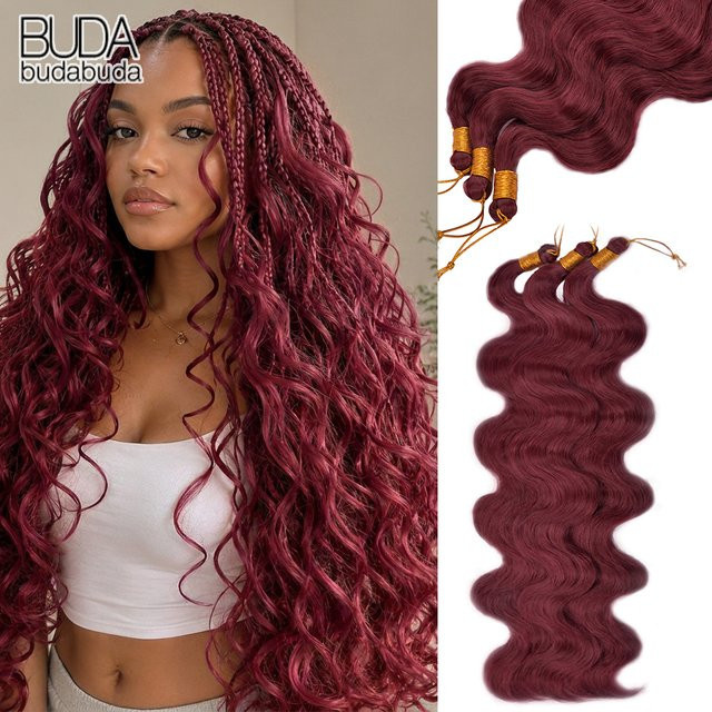 BUDABUDABUDA Body Wave Bundles Häkelhaar, 24 Zoll, Synthetisch, Ombre-Wellen, Damen - Bild 1