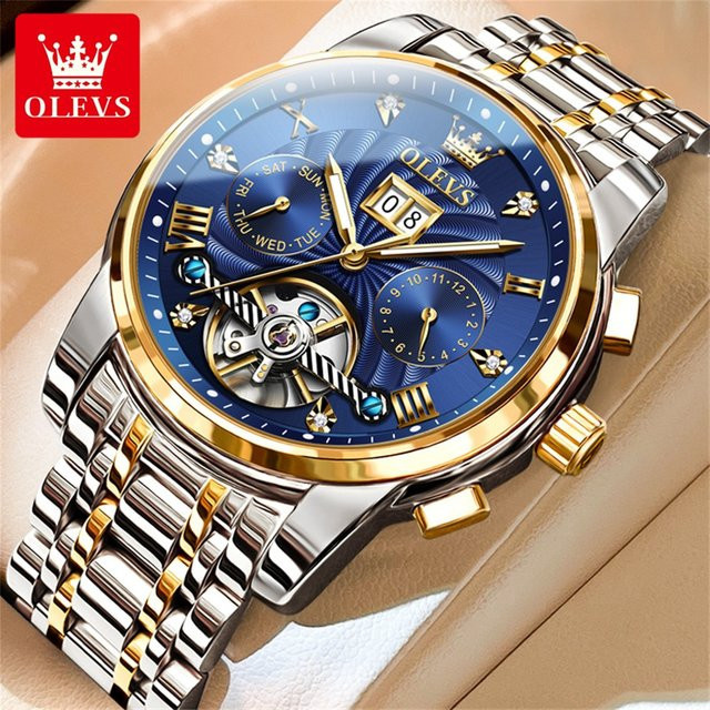 OLEVS Armbanduhr, Automatik, Edelstahl, Blau, Herren - Bild 1
