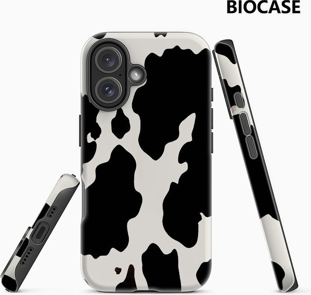 Handyhülle mit schwarz-weißem Kuh-Print für Apple iPhone 17 16 15 14 13 12 Pro Max Plus mit doppelschichtiger Rückseite - Bild 1
