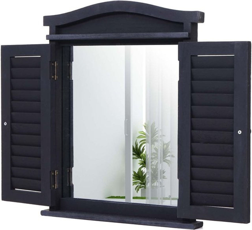 Wandspiegel Spiegelfenster mit Fensterläden von MCW in Anthrazit, Holz, B/H/T: 53 x 42 x 5 cm - Bild 1
