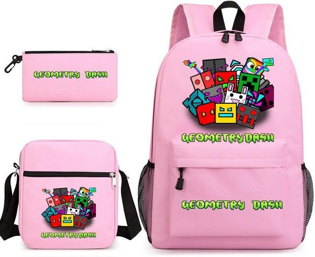 3-teiliges Schulrucksack-Set für Schüler in Pink aus Oxford-Stoff mit Schultasche, Schultergurt und Federmäppchen - Bild 1
