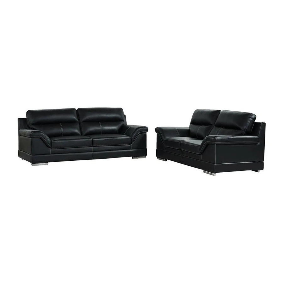 Couchgarnitur Monika von Vente-unique aus schwarzem Büffelleder, 3+2 Sitze mit Armlehnen, B: 235 cm, B: 190 cm - Bild 2