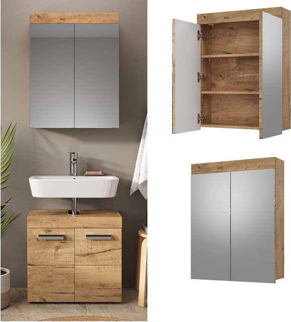 Vicco Badspiegelschrank Luna Eiche, Wandspiegel für das Badezimmer, B: 60 cm, H: 77 cm - Bild 1