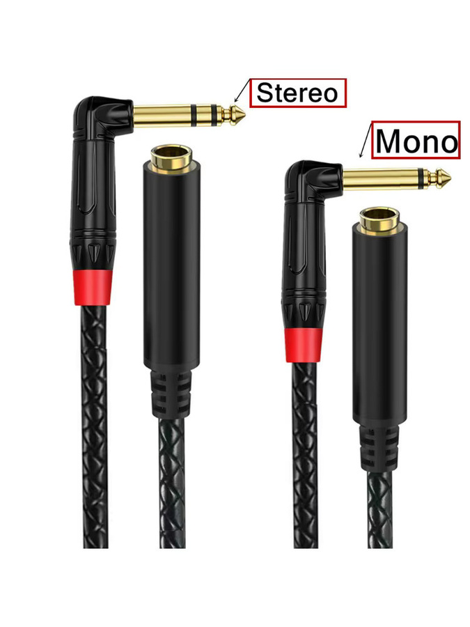 BSN Stereo-Audiokabel Schwarz, 6,35 mm TRS Instrumentenkabel, rechtwinklig auf gerade, symmetrisches Verbindungskabel - Bild 5
