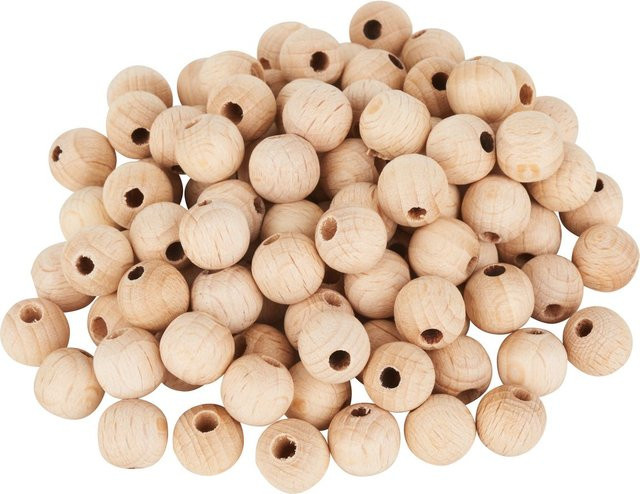 VBS Holzkugeln aus Buchenholz durchgebohrt, Farbe: Beige, Durchmesser: 10 mm, 100 Stück - Bild 1