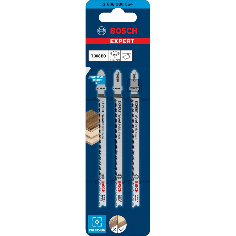 Bosch Expert Stichsägeblätter T 308 BO Wood 2-side clean für Holz, 3 Stück, Silber - Bild 3