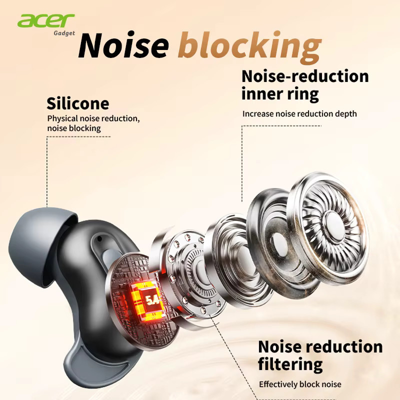 Acer Ohr562 Kabellose Bluetooth In-Ear Kopfhörer mit Aktiver Geräuschunterdrückung ANC und Ladeetui in Schwarz oder Beige - Bild 2