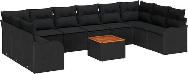 vidaXL Garten-Sofa-Set 11-tlg. aus Poly-Rattan in Schwarz mit Polsterung und Stauraumfunktion - Bild 1