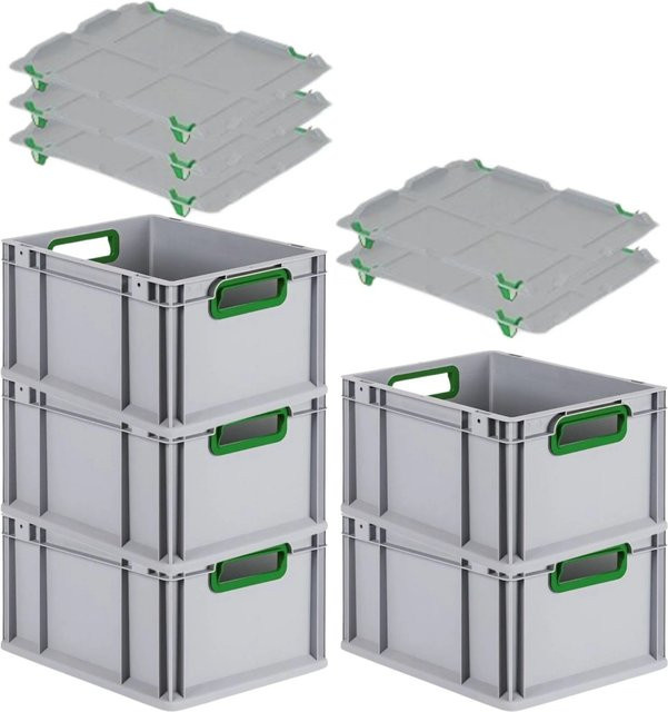 PROREGAL Spar Set 5x Eurobox Nextgen Color mit Auflagedeckel und Schiebeschnappverschlüssen, Farbe Grün, H x B x T: 22 x 30 x 40 cm - Bild 1