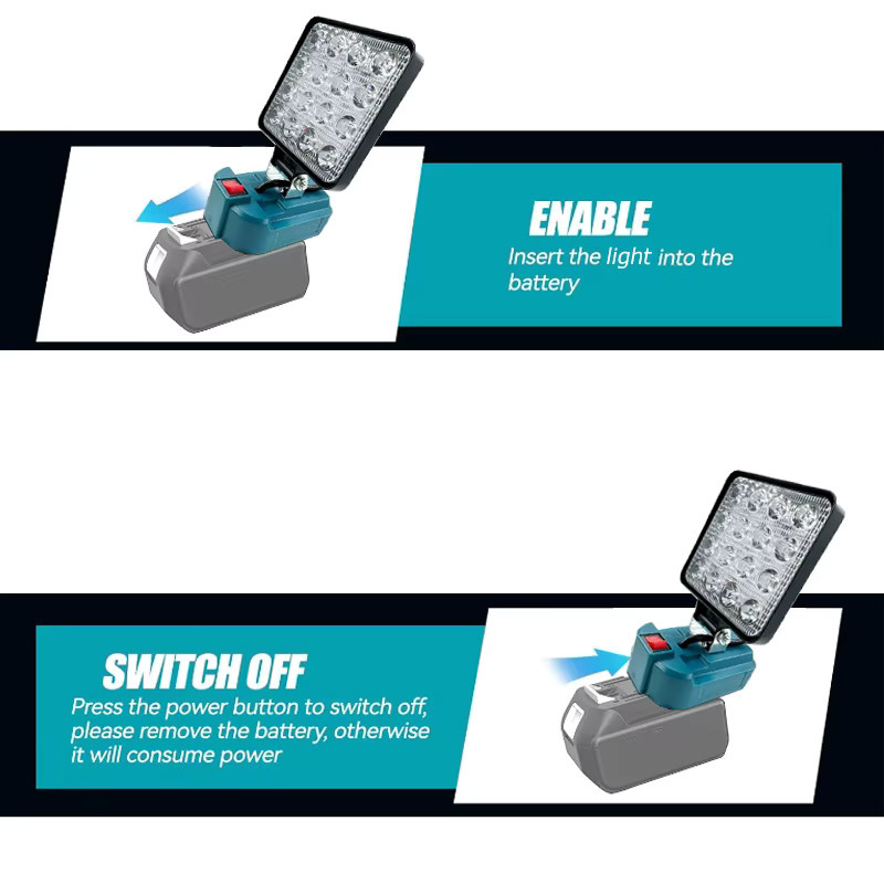 ZWINCKY LED-Akku-Taschenlampe für Makita 18 V, kabelloses LED-Flutlicht in Schwarz für Camping und Wandern - Bild 4