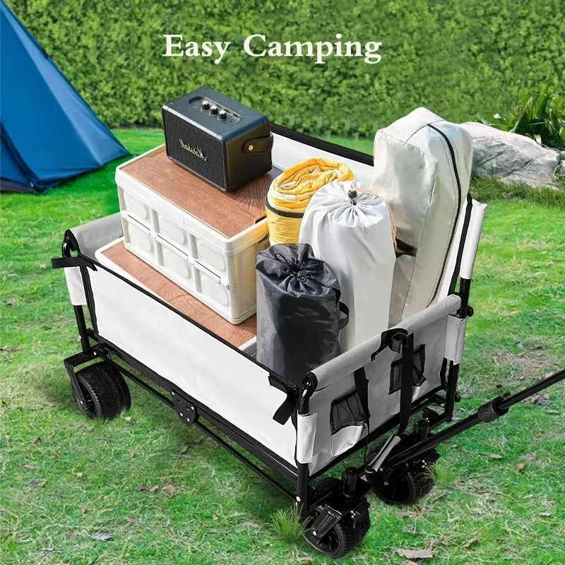 Multifunktionaler zusammenklappbarer Campingwagen von OUCEY in Weiß mit Rollen und Metallgestell - Bild 3