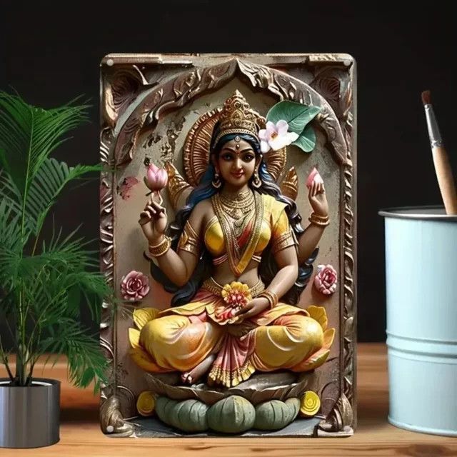 HELLOYOUNG Wanddekoration Göttin Lakshmi Runde Aluminium Kunst mit UV HD Druck - Bild 1