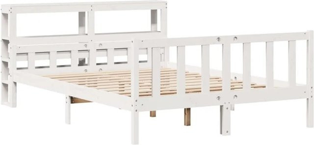 vidaXL Massivholzbett aus Kiefernholz in Weiß, rustikales Bett ohne Matratze, B/T/H: 150 x 200 x 156 cm - Bild 1