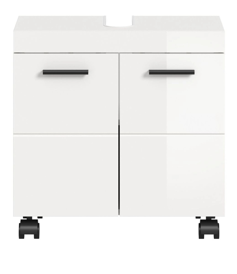 Waschbeckenunterschrank Talerno in Weiß Hochglanz mit Regalfächern, Breite: 60 cm, Höhe: 58 cm, Tiefe: 30 cm - Bild 5
