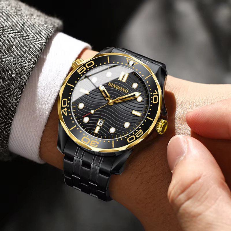 BINBOND Armbanduhr Quarz, Gold, Kautschuk, Herren - Bild 3