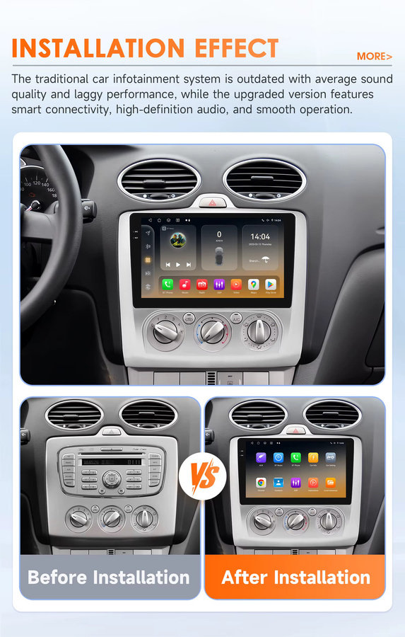 OSSURET Android 14 Auto-Multimedia-Player für Ford Focus 2 3 Mk2 Mk3 2004–2011 mit GPS, Carplay, 4G, DSP, Bluetooth und 360 Kamera in Schwarz - Bild 2