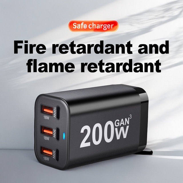 Deepartner USB-C-Schnellladestation 200W Multi-Port GaN Wandladegerät mit PPS und PD 100W in Schwarz - Bild 1