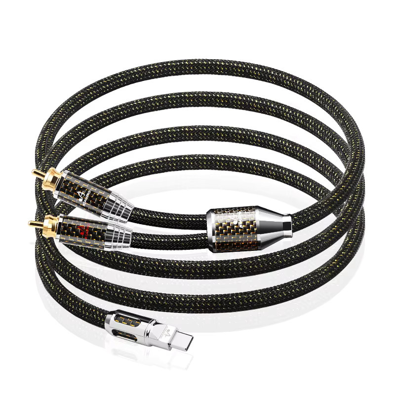 ATAUDIO HiFi USB Typ-C zu 2RCA Audiokabel, vergoldetes OCC Splitterkabel für Lautsprecher und Verstärker, Schwarz/Gold - Bild 3