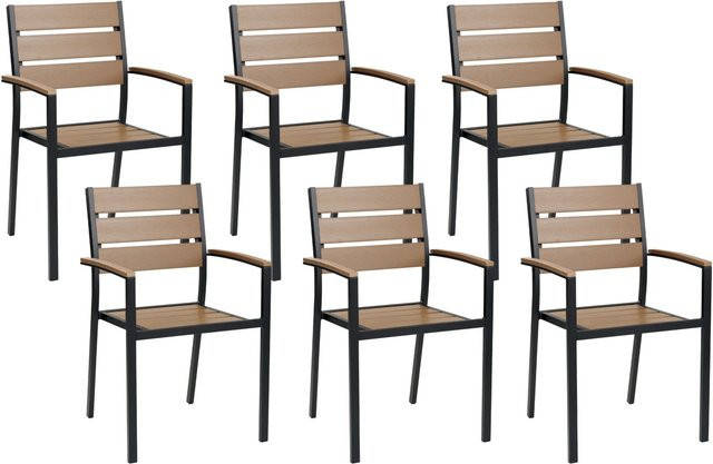 Beliani Gartenstuhl im Industrial-Design in Schwarz und hellem Holzfarbton, B/T/H: 57 x 54 x 88 cm - Bild 1